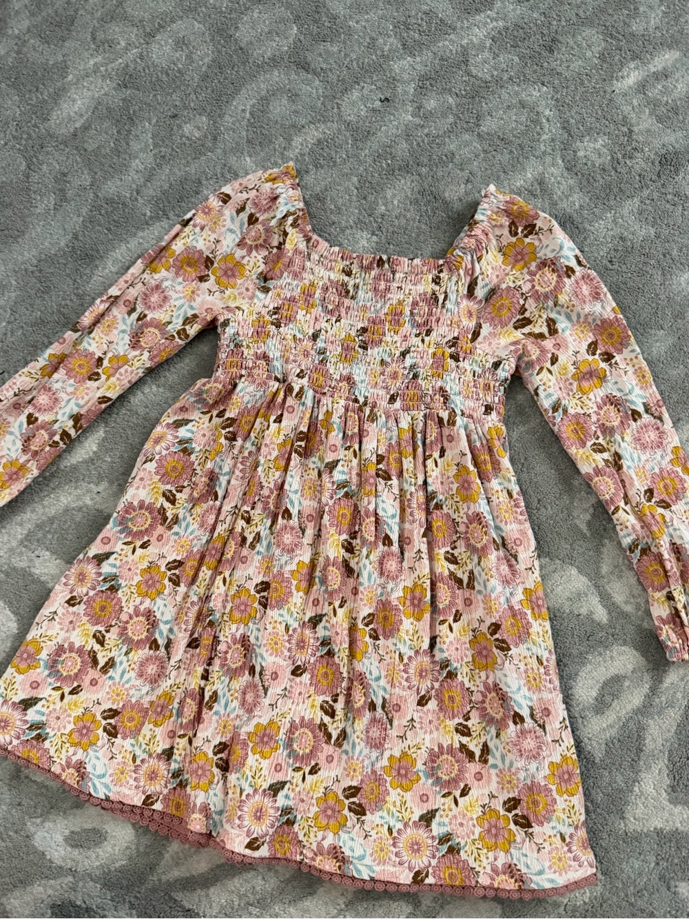 Girls Rachel Zoe Pink Floral Smocked Long-Sleeve Dress
